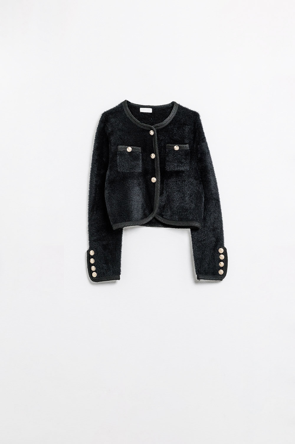 Chaqueta de punto extra suave y esponjosa de alta calidad en negro Chaqueta de punto extra suave y esponjosa de alta calidad en negro