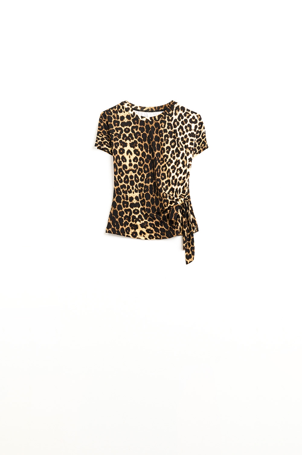 Camiseta de Spandex con estampado de leopardo y detalle de lazo Camiseta de Spandex con estampado de leopardo y detalle de lazo