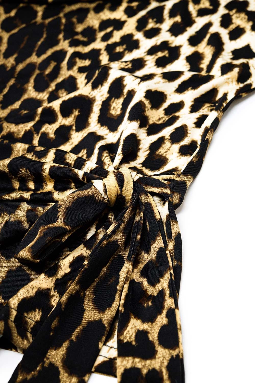 Camiseta de Spandex con estampado de leopardo y detalle de lazo Camiseta de Spandex con estampado de leopardo y detalle de lazo