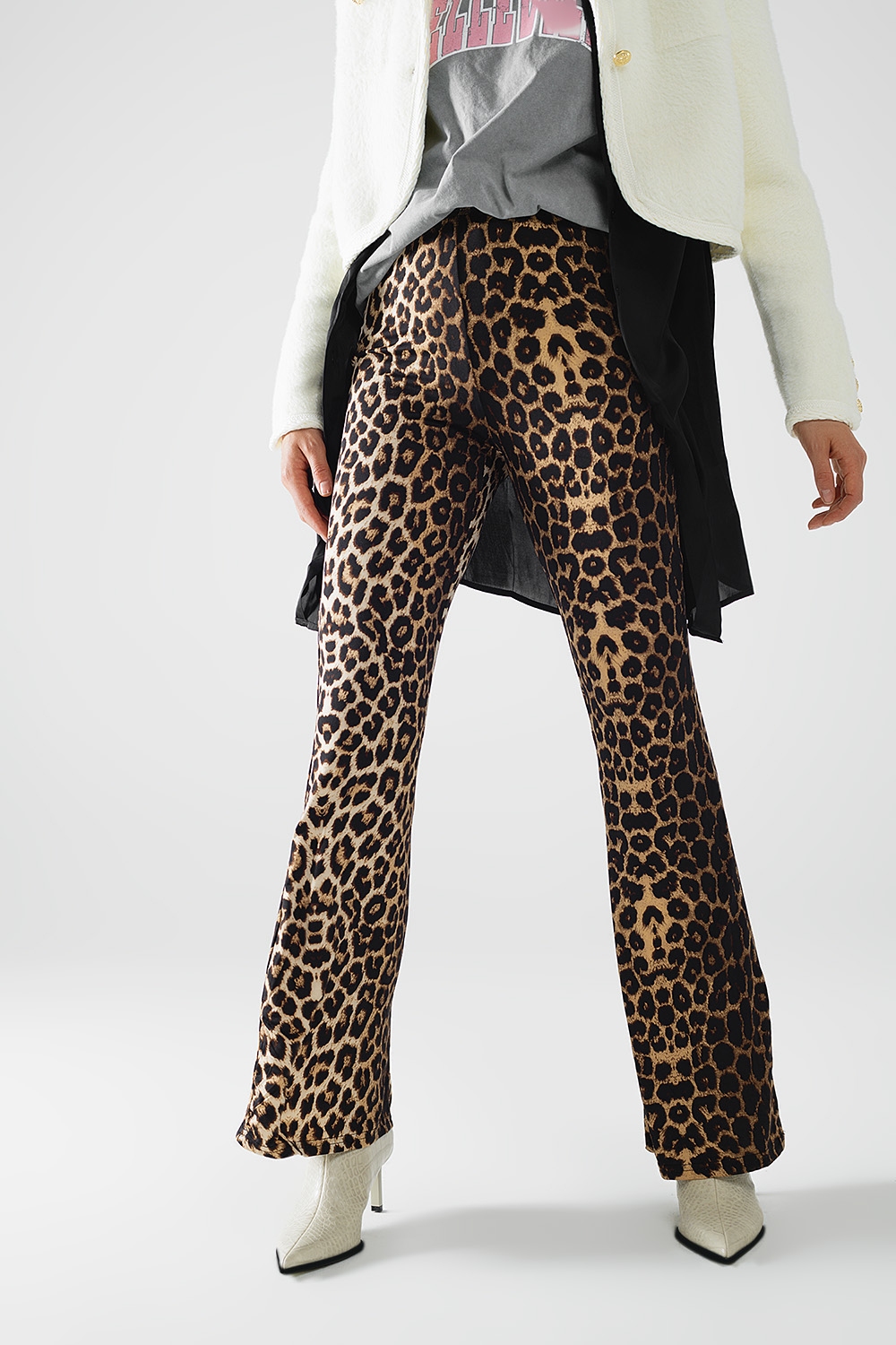 Leggings acampanados de Spandex con estampado de leopardo Leggings acampanados de Spandex con estampado de leopardo