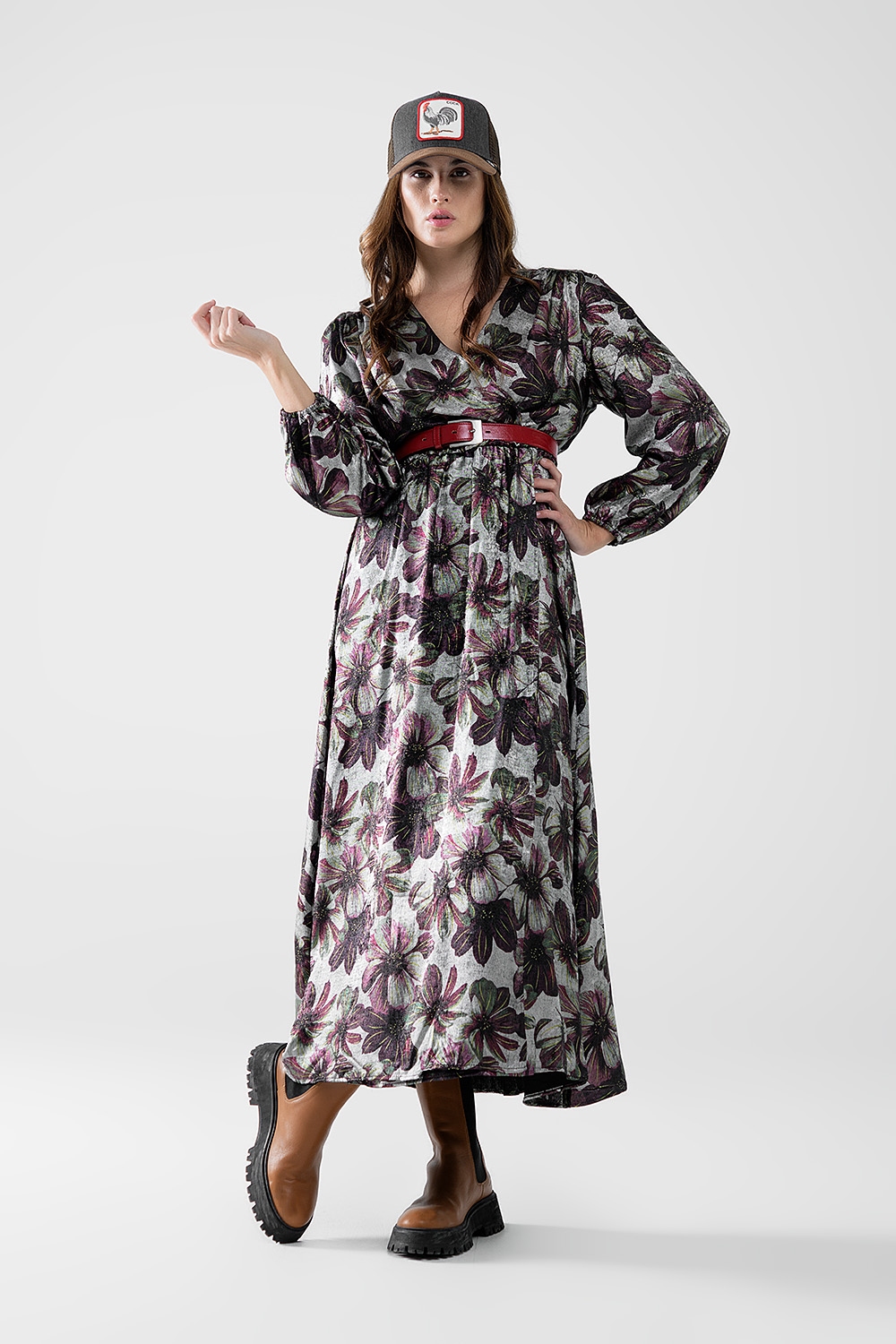 maxi vestido con estampado de flores efecto metalizado maxi vestido con estampado de flores efecto metalizado