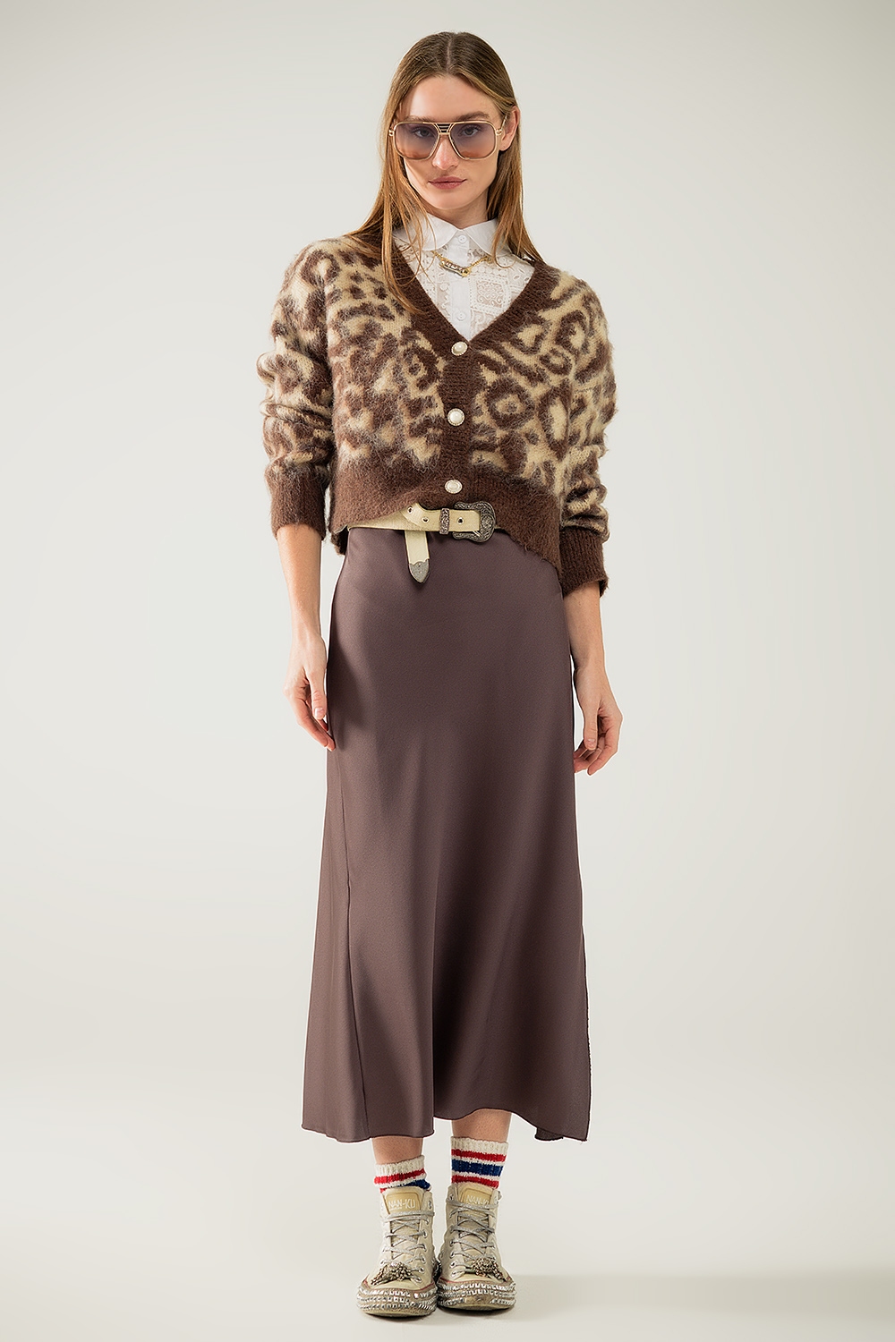 c&aacute;rdigan con estampado de leopardo y lana en beige