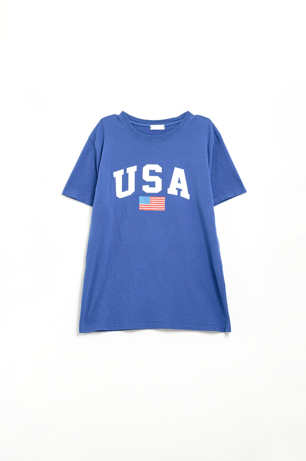 Camiseta larga holgada azul con logotipo de USA