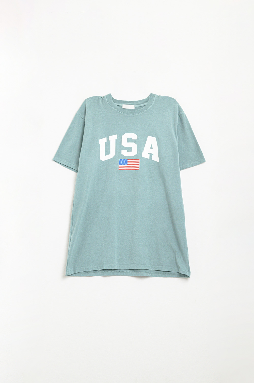 Camiseta larga suelta verde con logotipo de USA Camiseta larga suelta verde con logotipo de USA