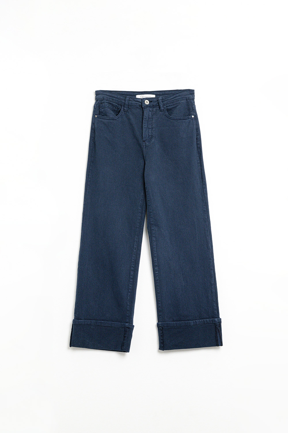 Pantal&oacute;n recto con bajo recortado en azul marino