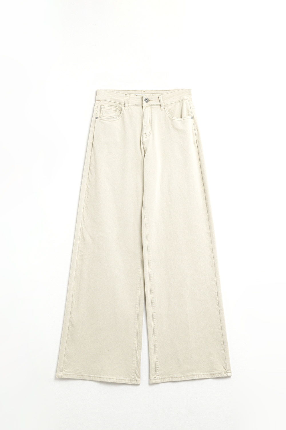 Pantalones beige de pierna ancha y corte recto Pantalones beige de pierna ancha y corte recto