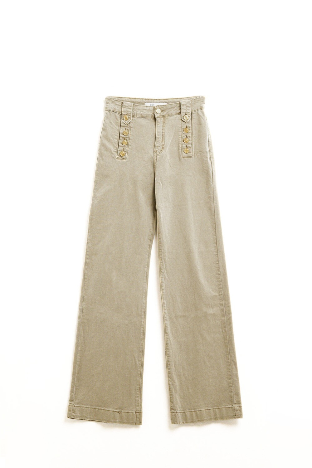 Vaqueros rectos con botones dorados laterales en beige Vaqueros rectos con botones dorados laterales en beige