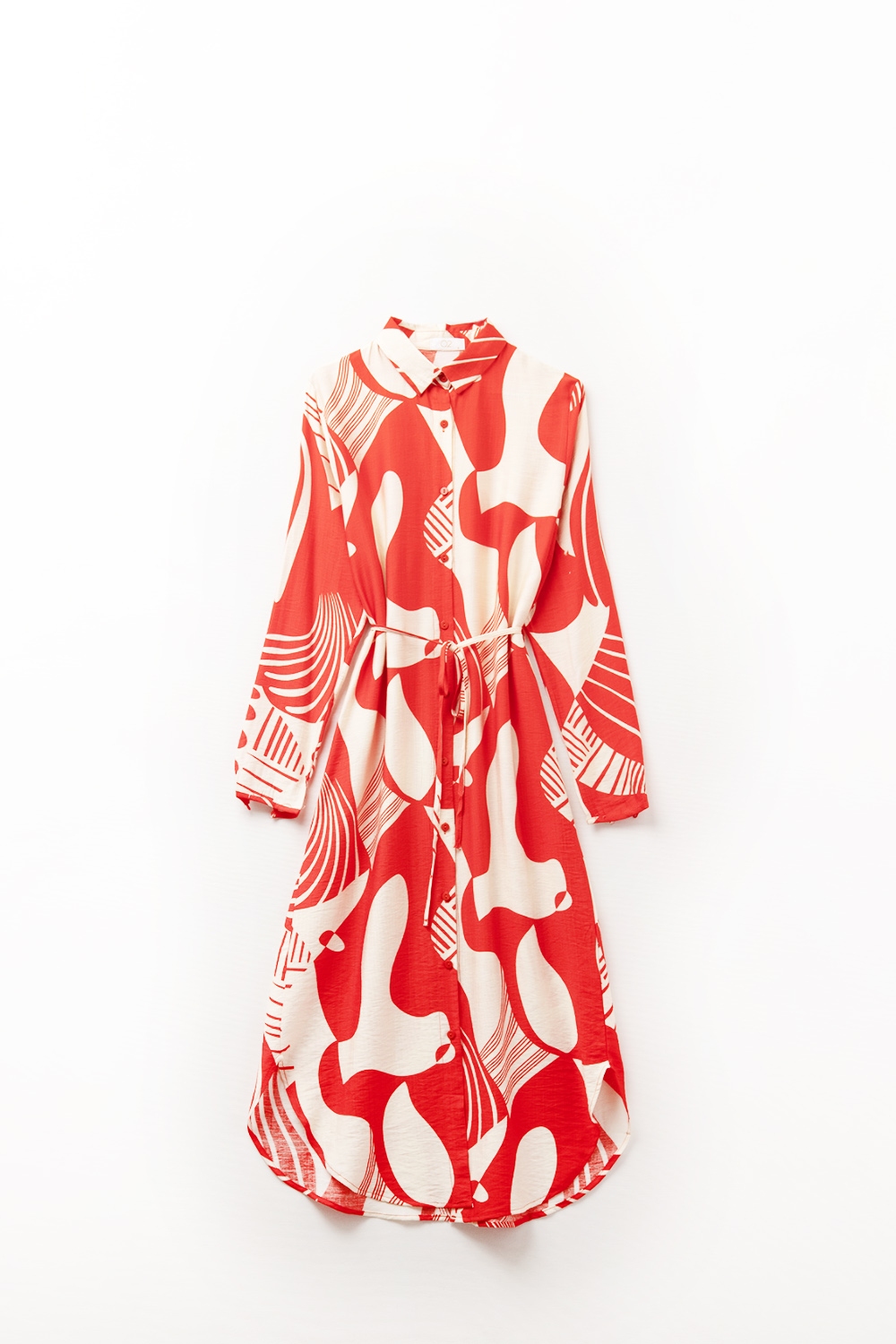 vestido abotonado con estampado abstracto en rojo