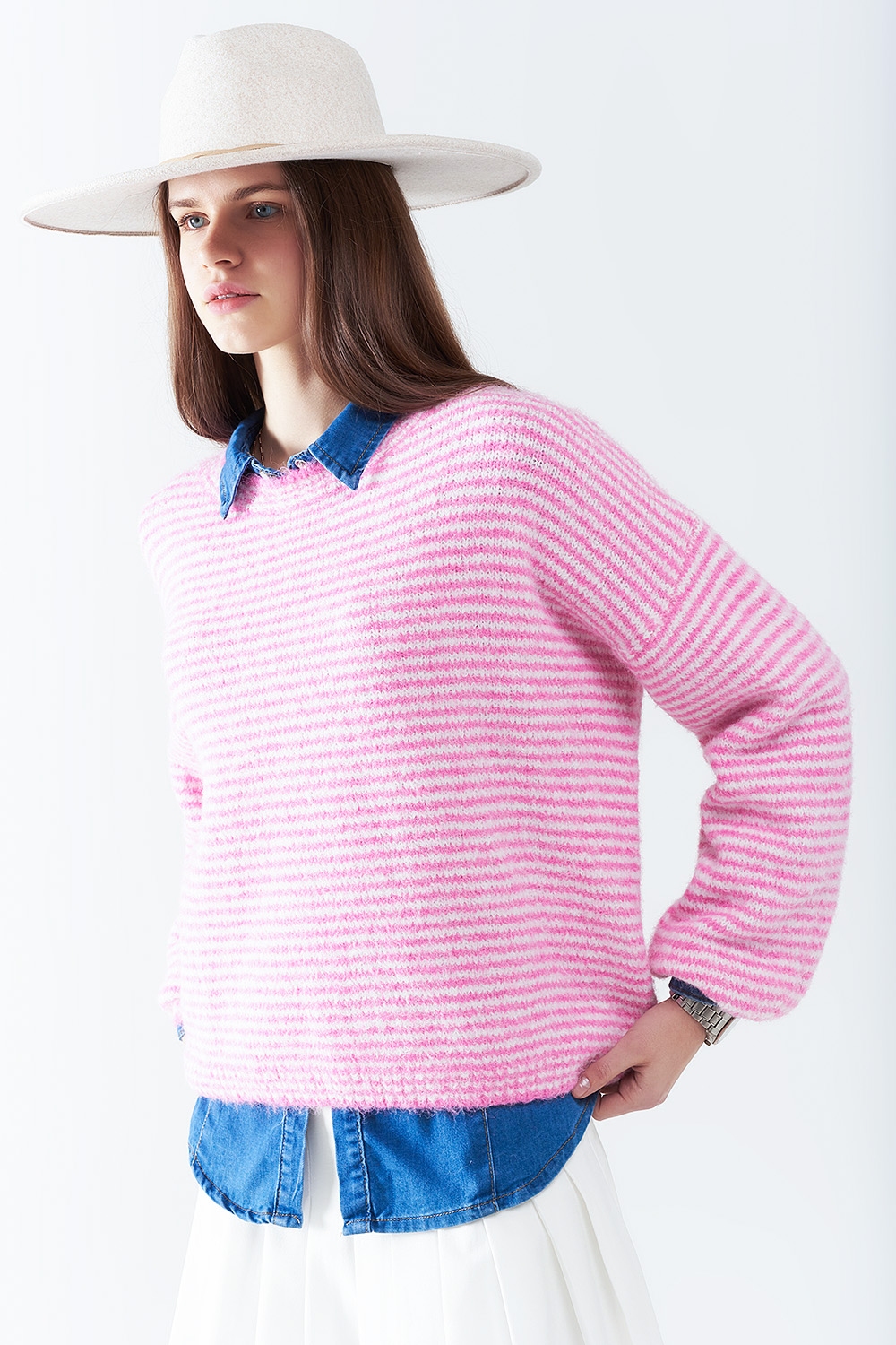 Jersey rosa con rayas blancas Jersey rosa con rayas blancas