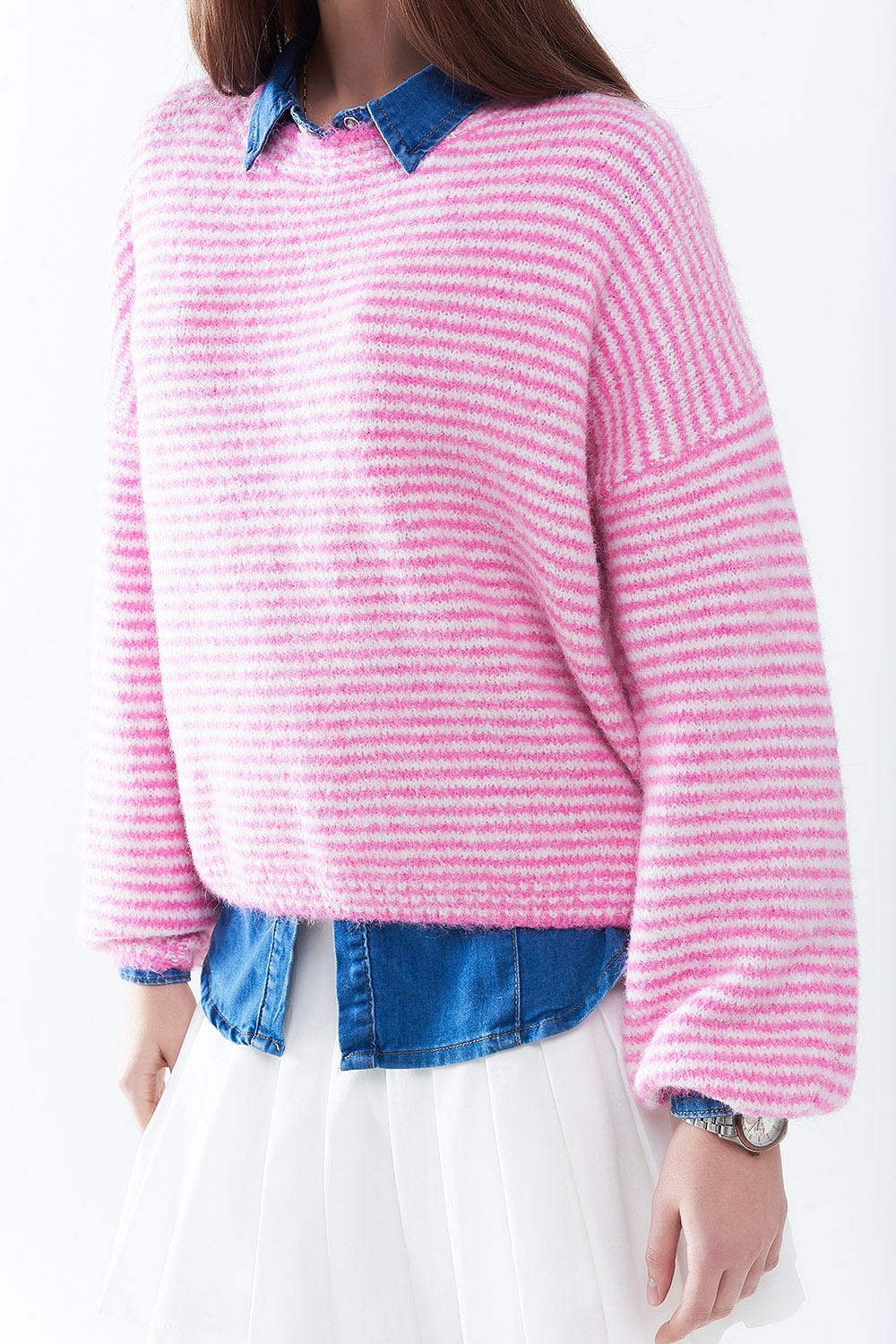 Jersey rosa con rayas blancas Jersey rosa con rayas blancas