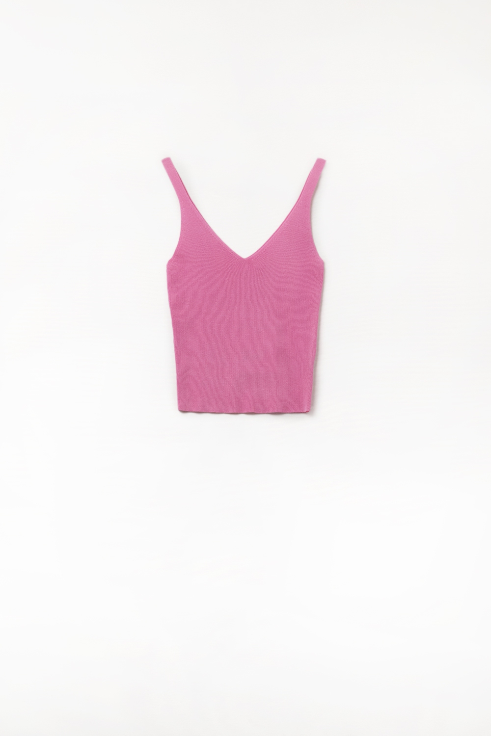 Camiseta de Tirantes de Punto Acanalado en Fucsia