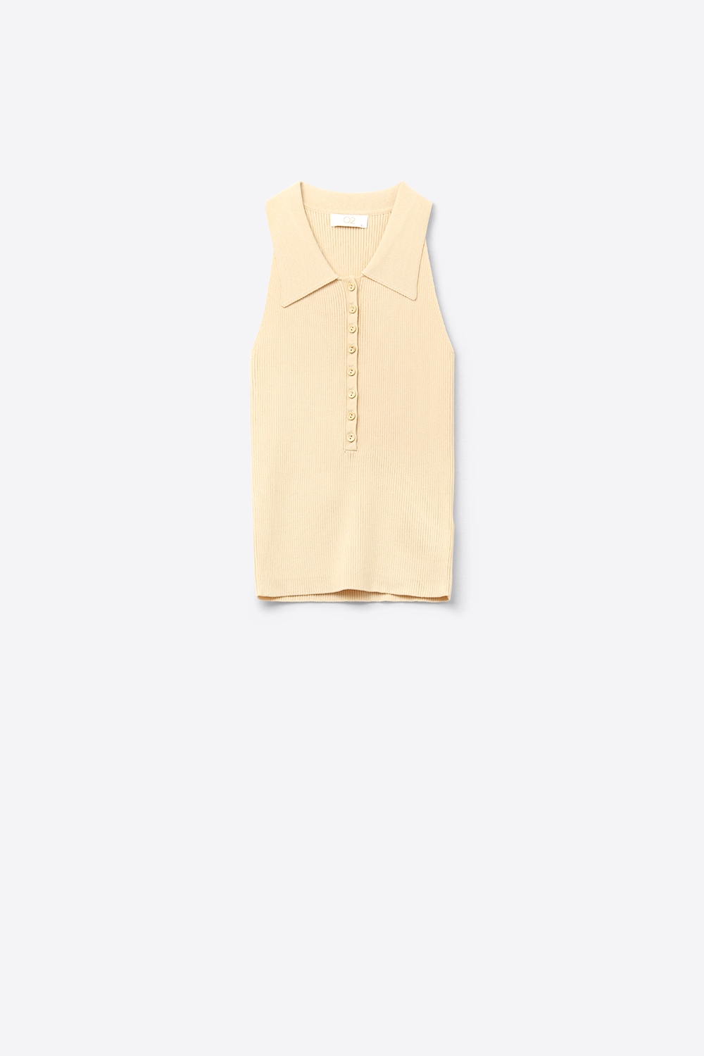 Top de punto acanalado con cuello de polo en amarillo mantequilla Top de punto acanalado con cuello de polo en amarillo mantequilla