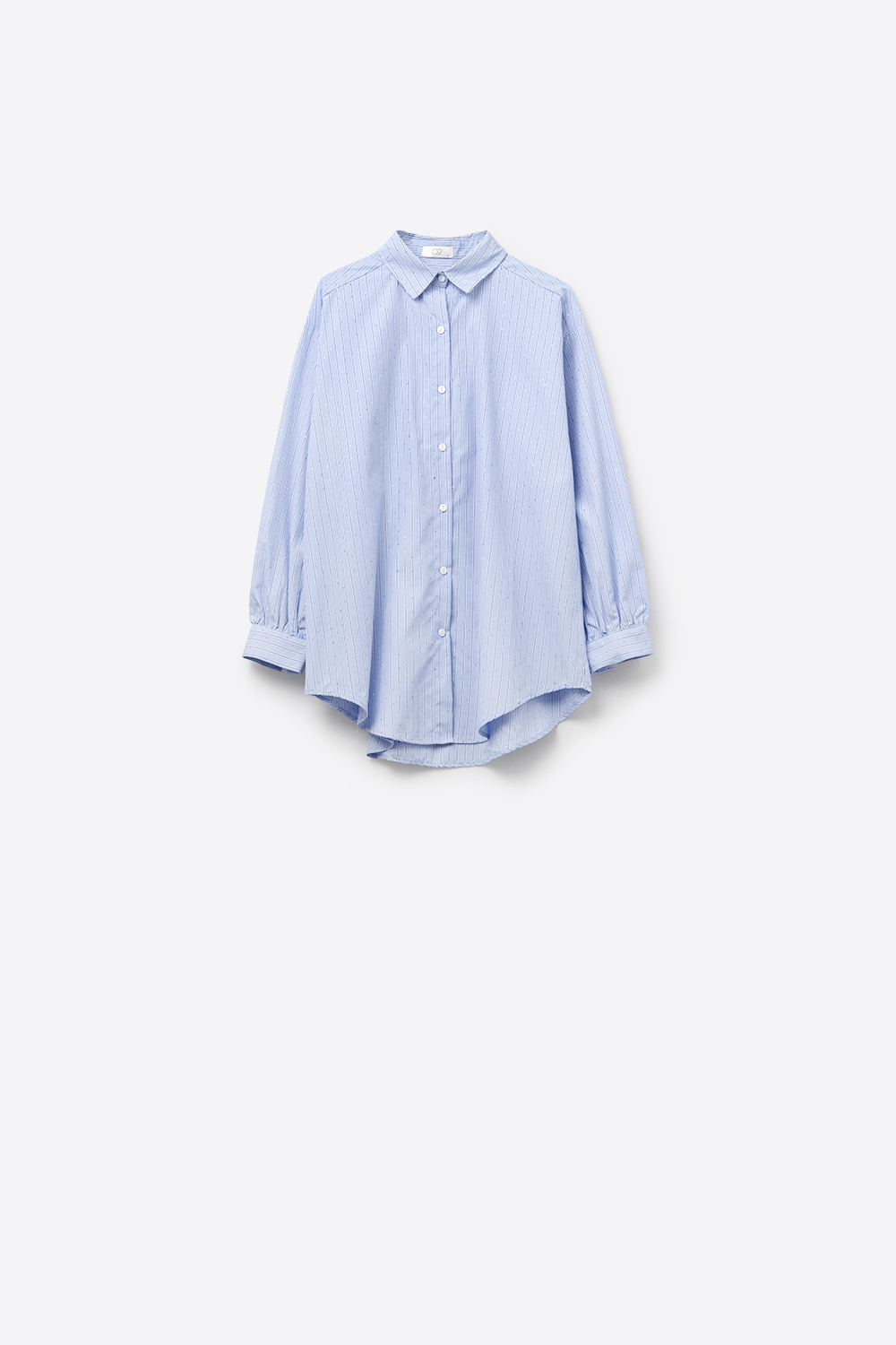 camisa de popelina azul a rayas adornada con strass