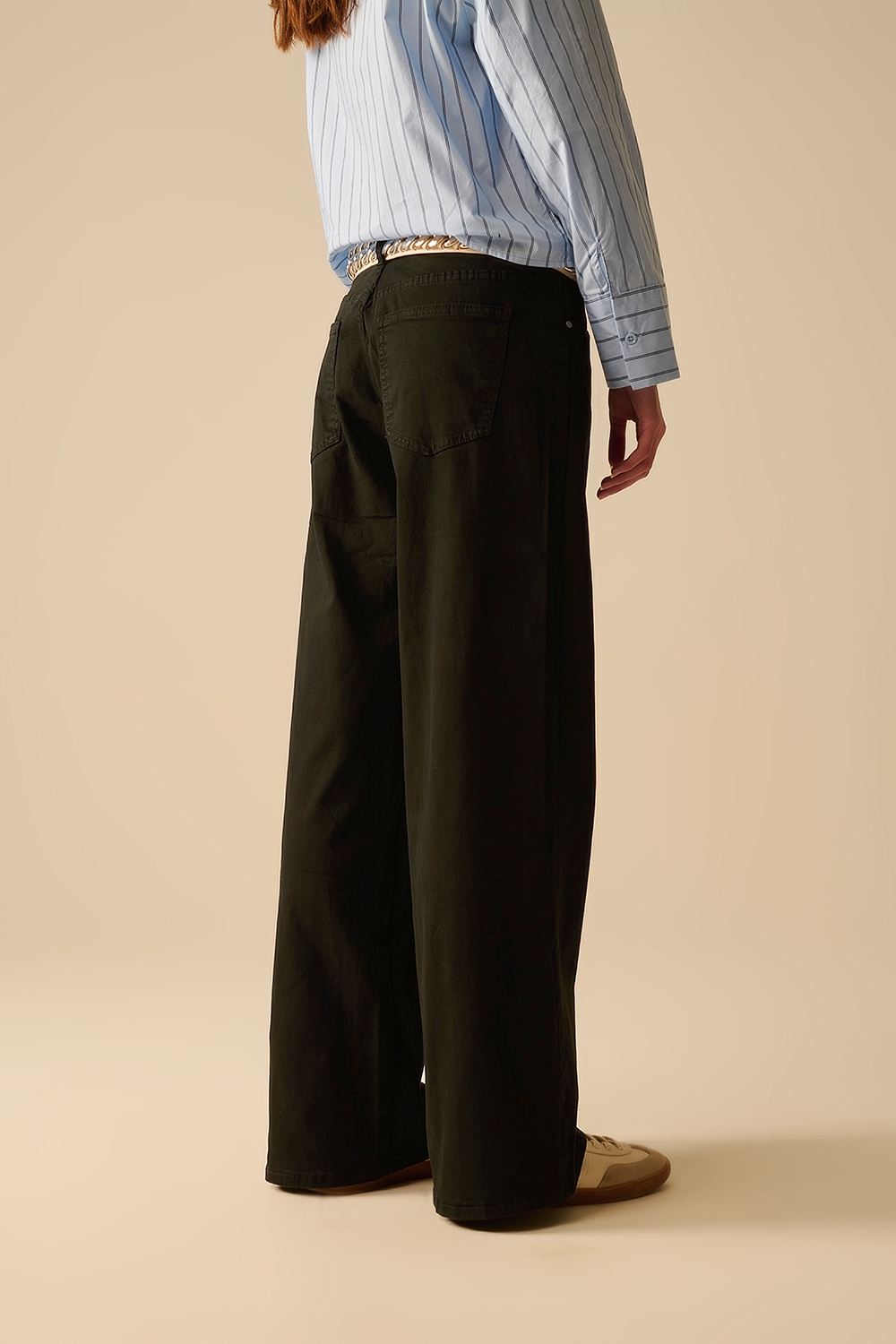 Pantalones Negros de Pierna Ancha Recta Pantalones Negros de Pierna Ancha Recta
