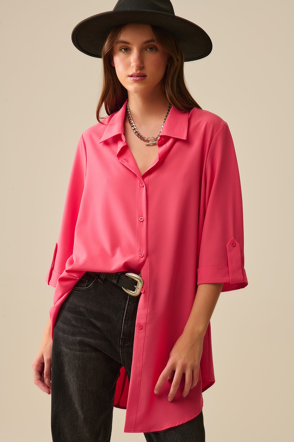 maxi Camisa de tejido muy suave y ligero en color coral