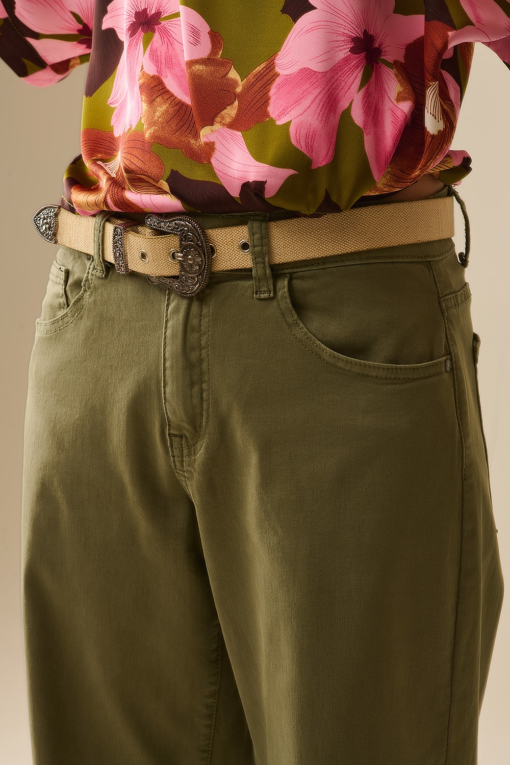 Pantalones Verdes Rectos de Pierna Ancha