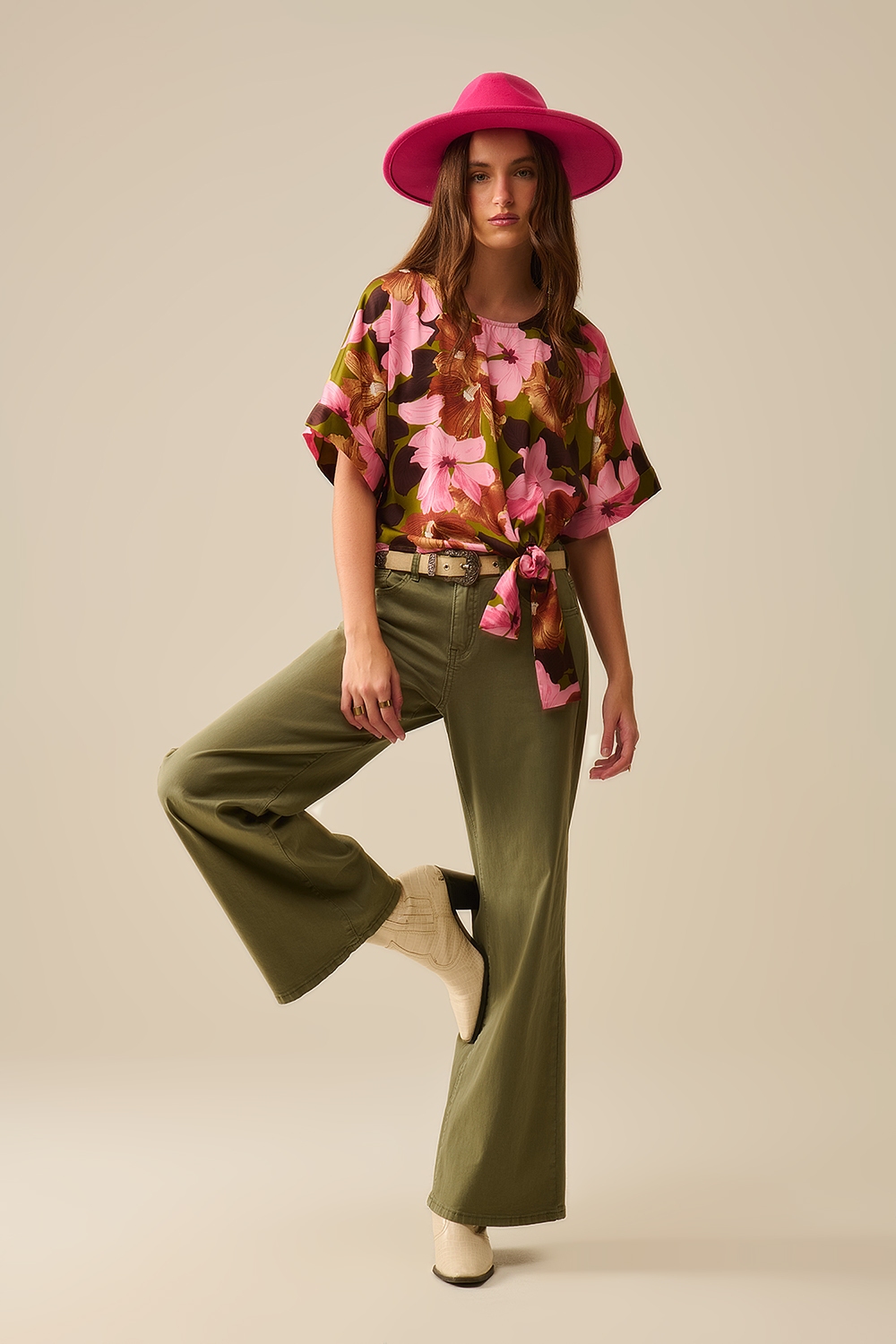 Pantalones Verdes Rectos de Pierna Ancha