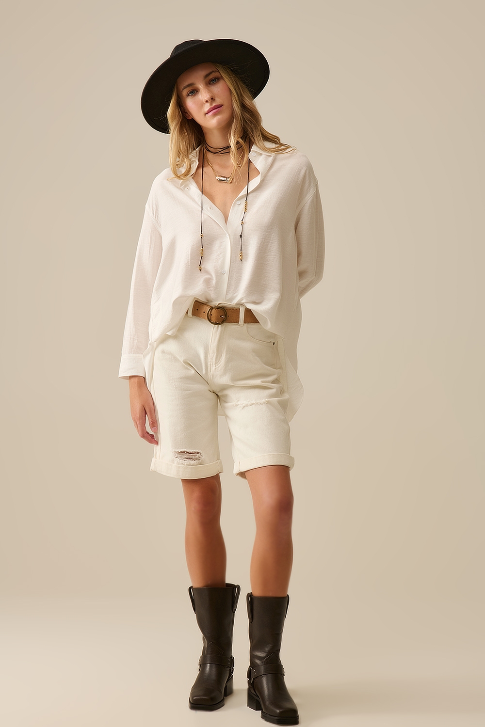 Camisa relaxed fit Manga larga en blanco Camisa relaxed fit Manga larga en blanco