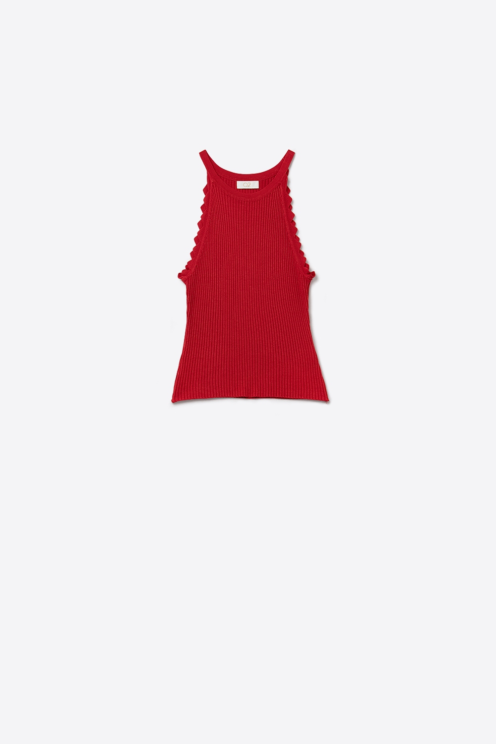 Camiseta sin mangas roja con detalle de canalé en las axilas Camiseta sin mangas roja con detalle de canalé en las axilas