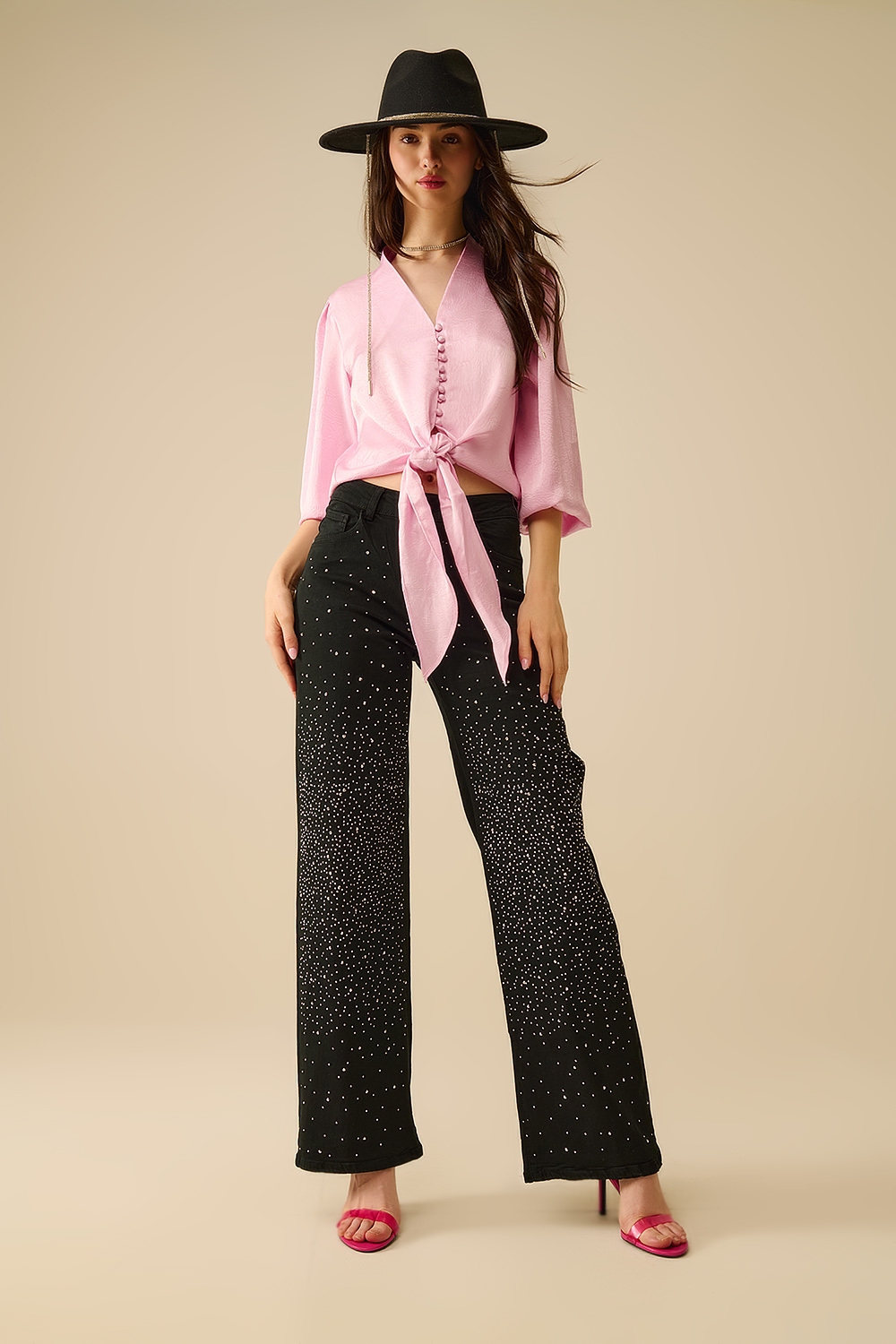 Camisa Corta En rosa Con nudo Camisa Corta En rosa Con nudo