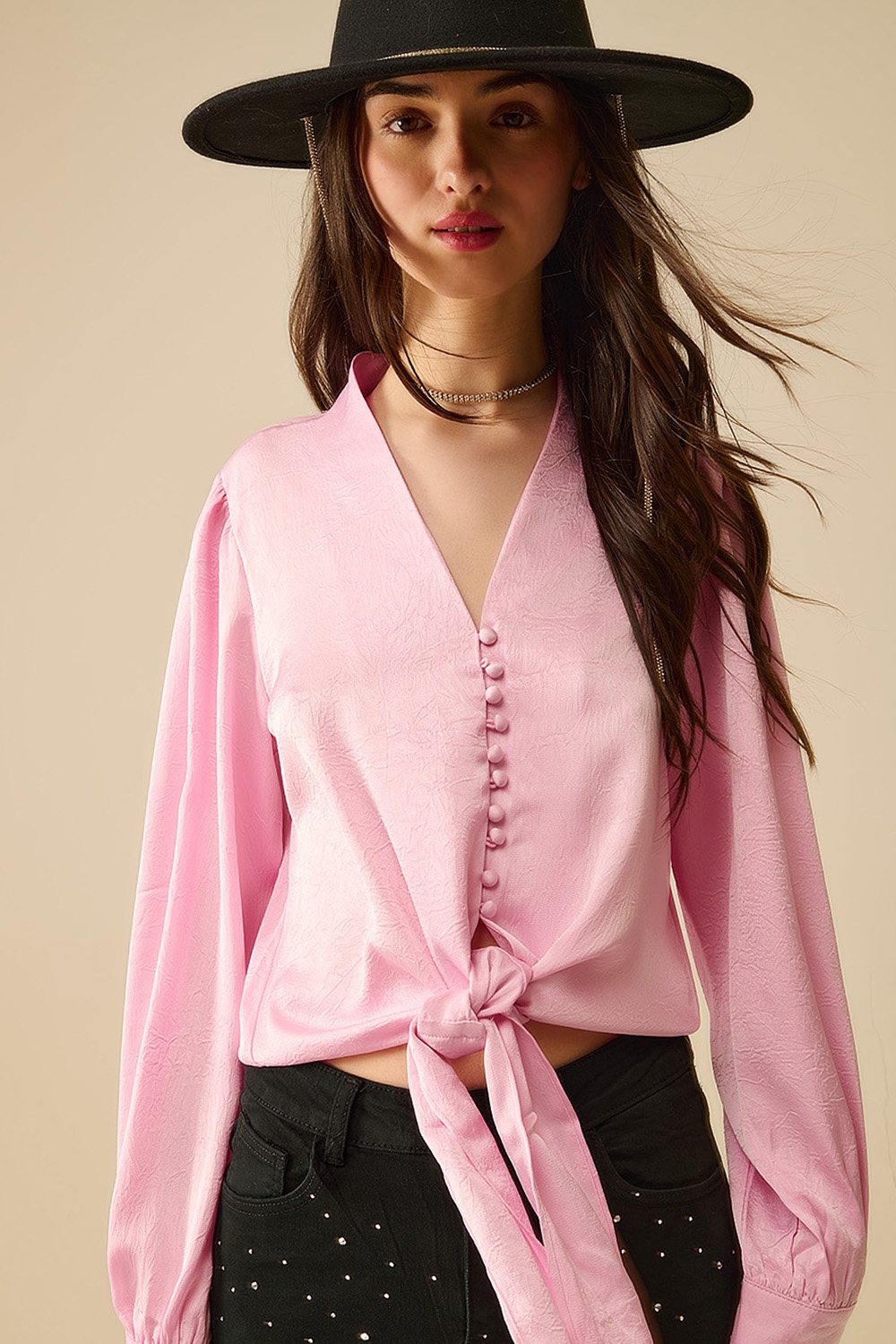 Camisa Corta En rosa Con nudo Camisa Corta En rosa Con nudo