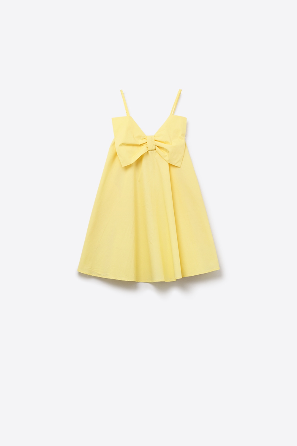 Minivestido de popel&iacute;n amarillo con detalle de gran lazo