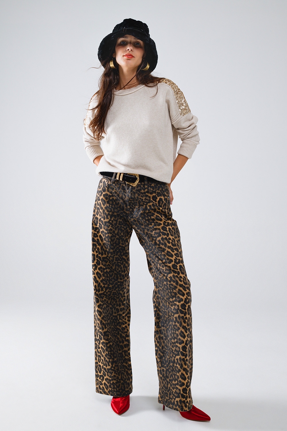 Vaqueros rectos con estampado de leopardo Vaqueros rectos con estampado de leopardo