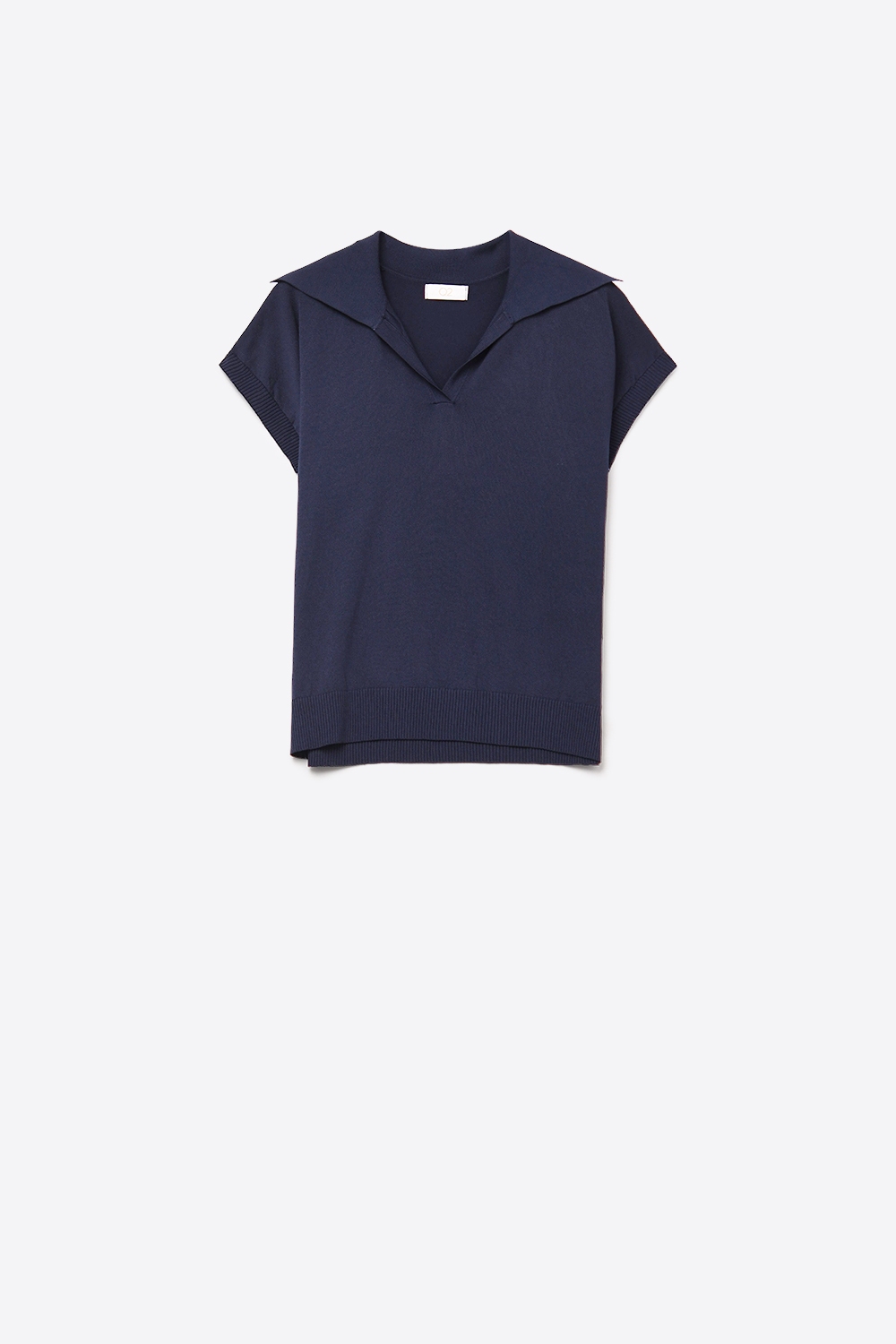 Polo de punto fino de manga corta en azul marino