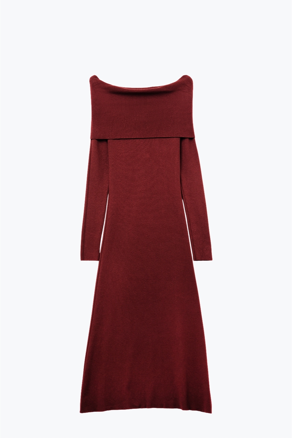 Maxi Vestido Bardot ancho de punto en burdeos