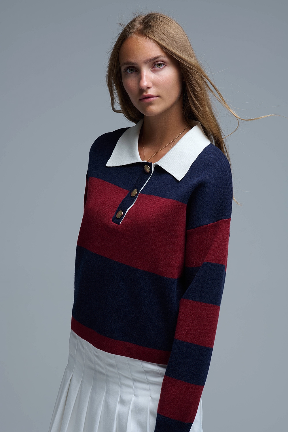 Polo de rayas Ivy en azul marino y burdeos