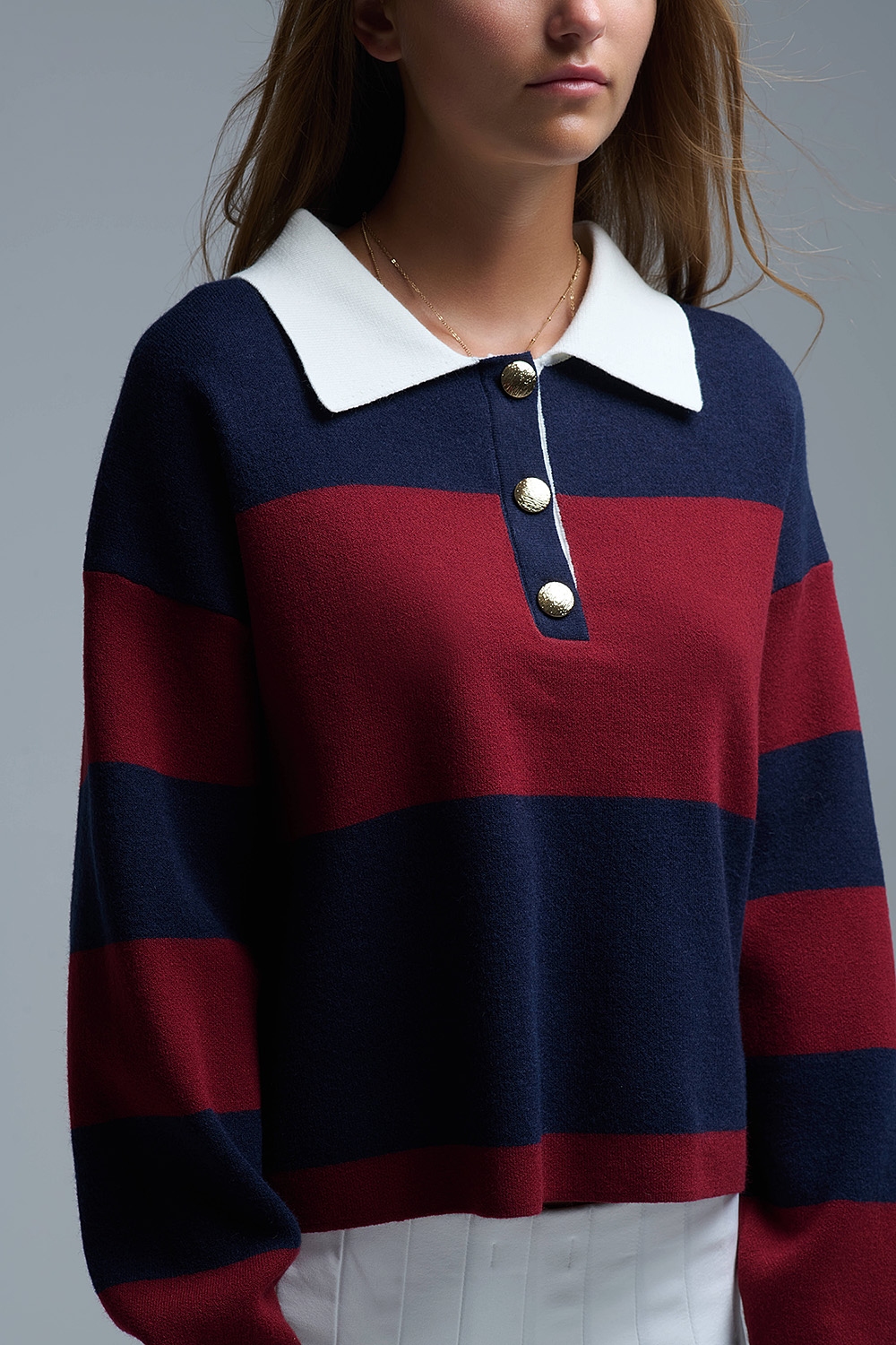 Polo de rayas Ivy en azul marino y burdeos