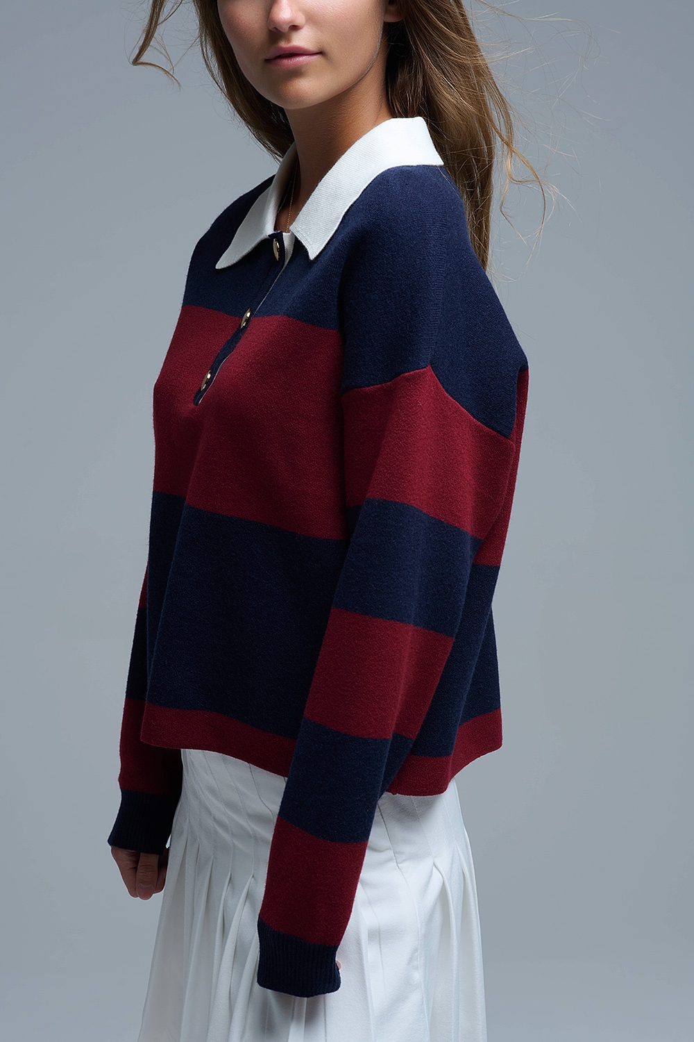 Polo de rayas Ivy en azul marino y burdeos