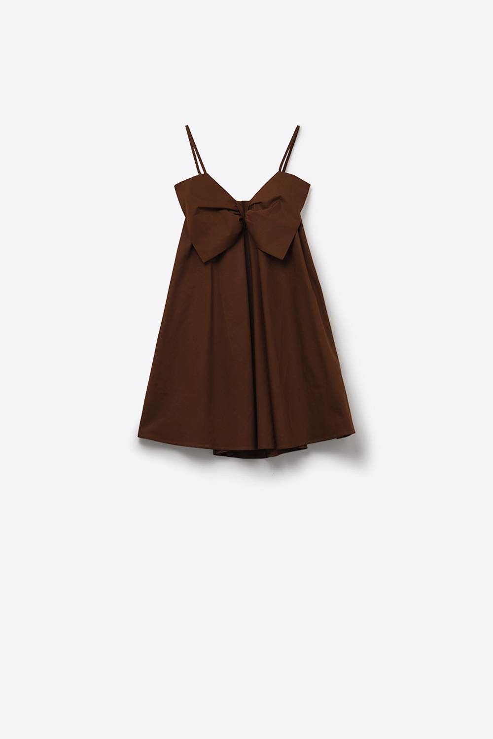 Minivestido de popelina marrón con detalle de gran lazo Minivestido de popelina marrón con detalle de gran lazo