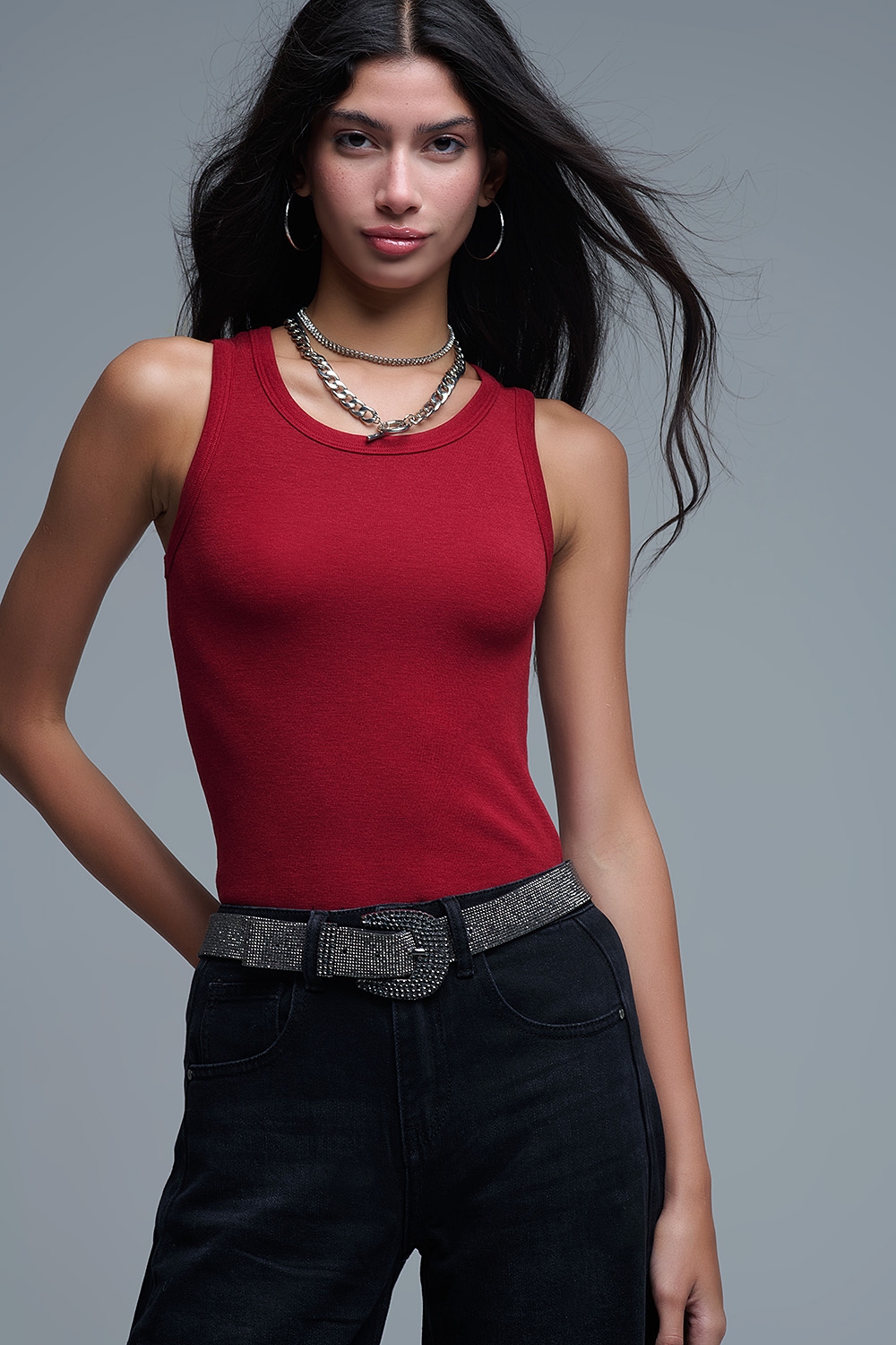 Camiseta básica de punto supersuave en rojo rubí Camiseta básica de punto supersuave en rojo rubí