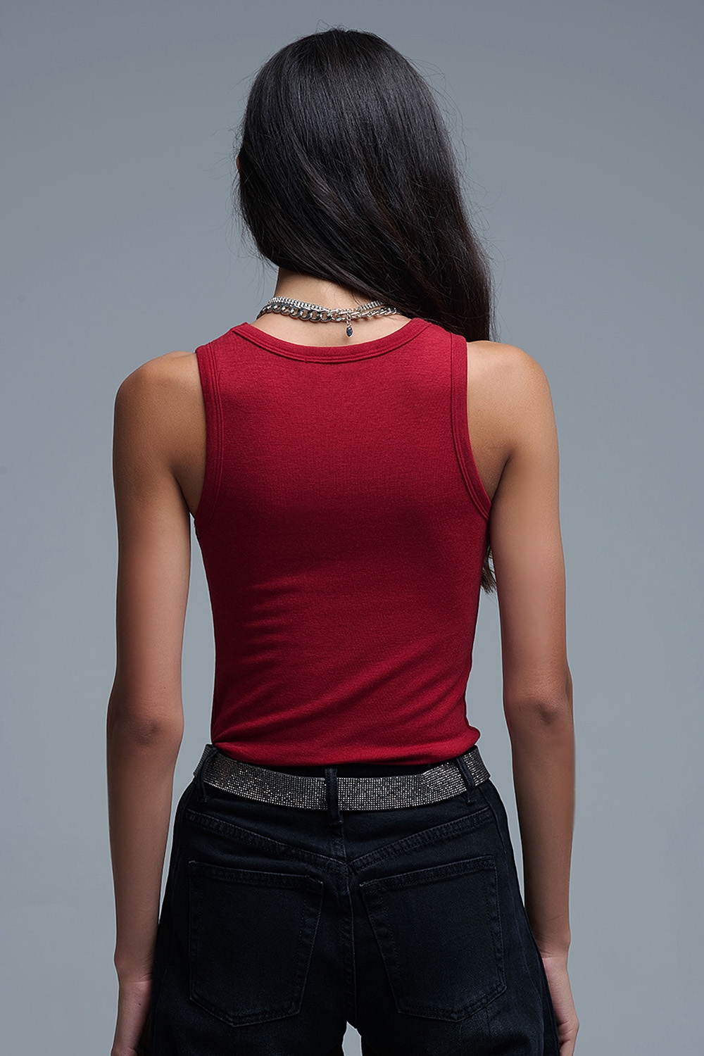 Camiseta básica de punto supersuave en rojo rubí Camiseta básica de punto supersuave en rojo rubí
