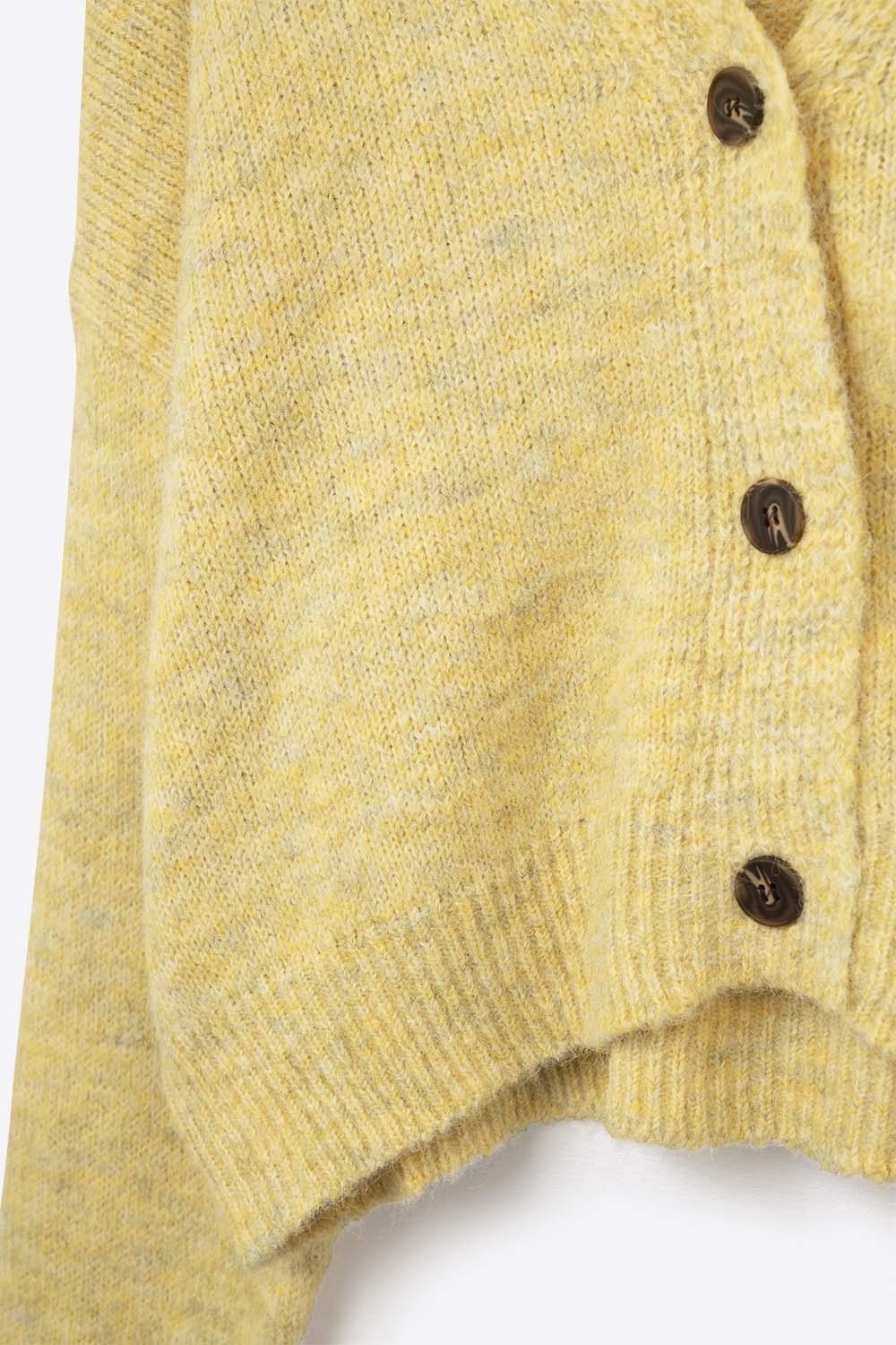 Cuello en V Basic amarillo Chaqueta abotonada de punto mullido Cuello en V Basic amarillo Chaqueta abotonada de punto mullido