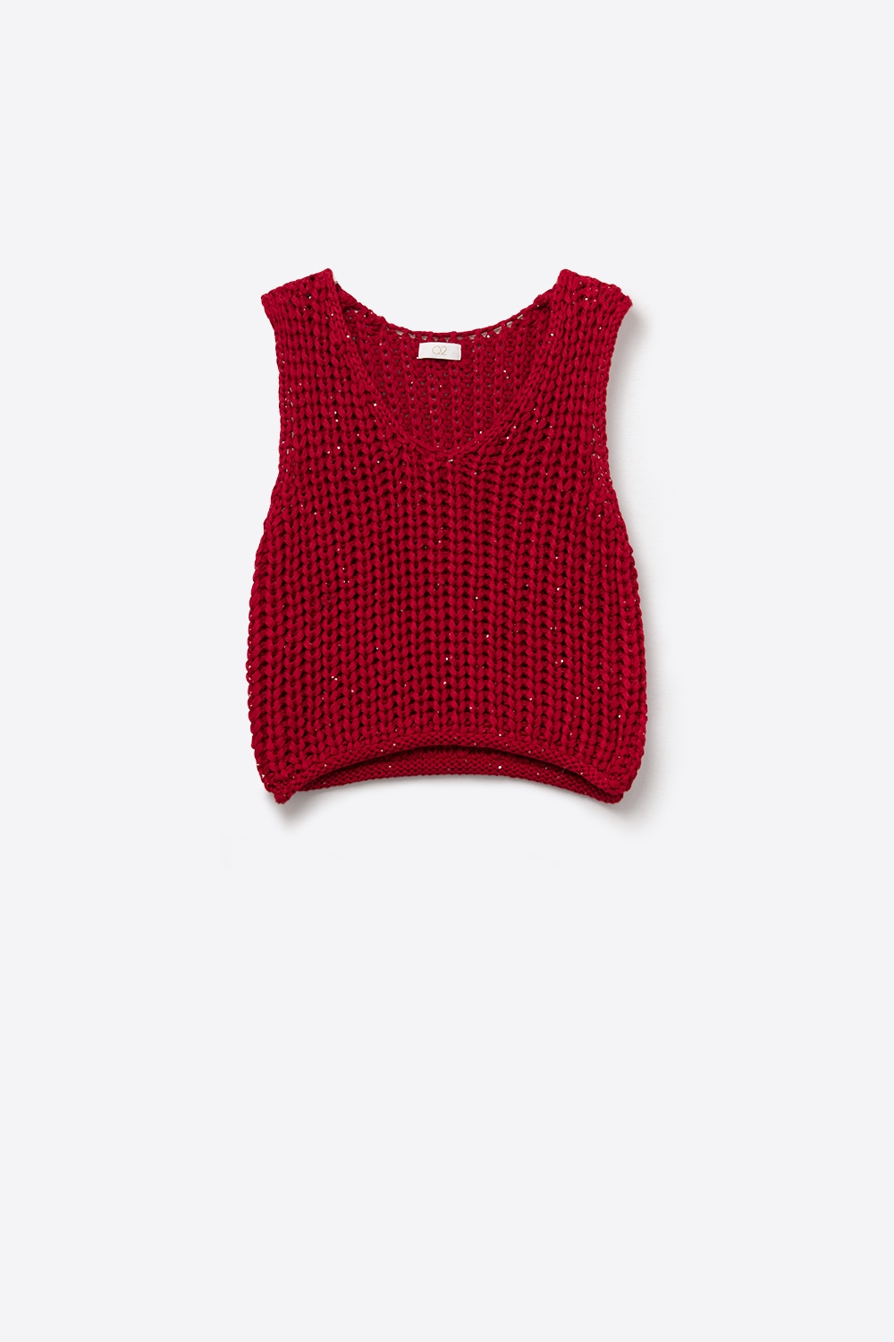 Chaleco Crochet Rojo Con Hilo De Lentejuelas Chaleco Crochet Rojo Con Hilo De Lentejuelas