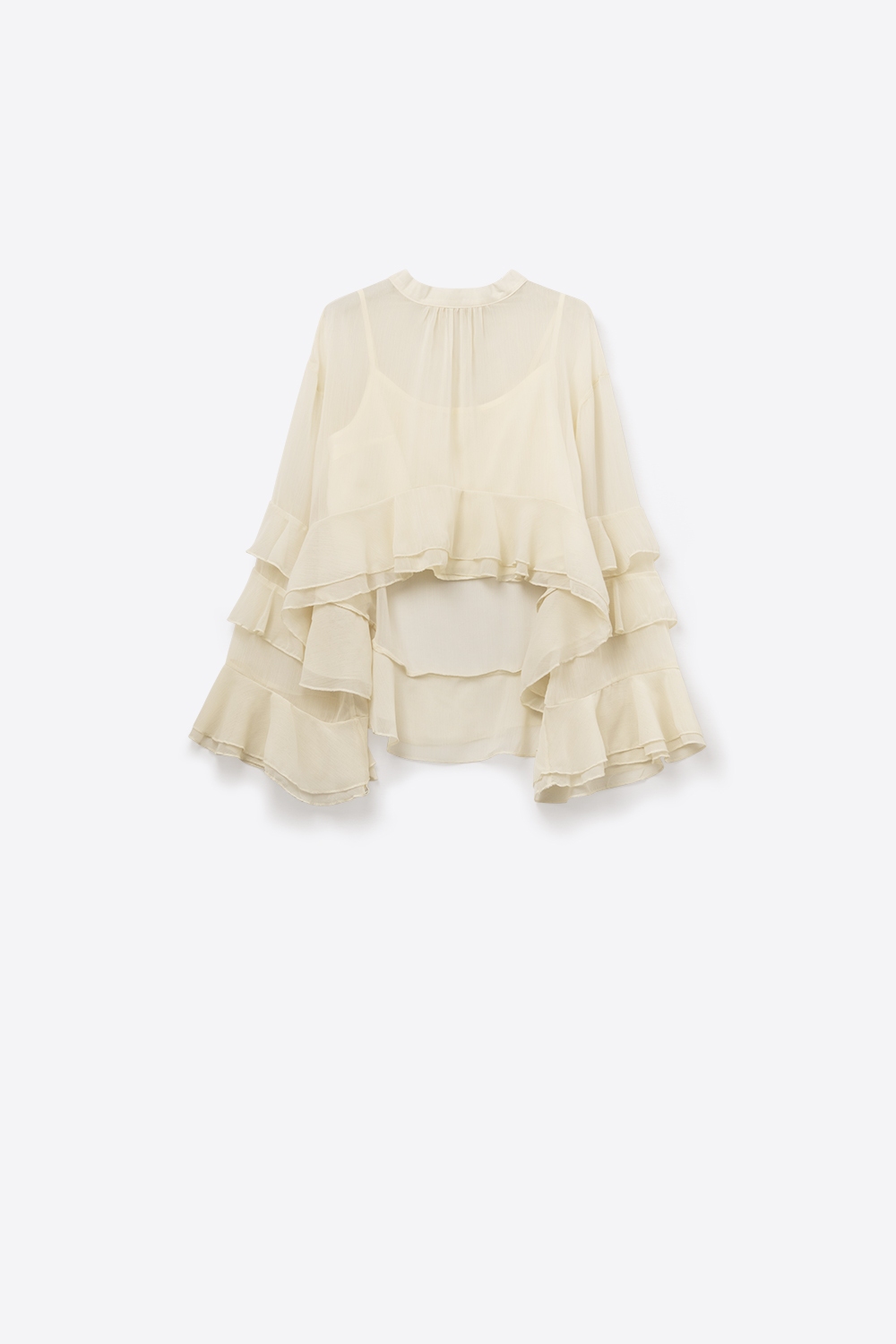 Blusa de gasa con volantes estilo capa color beige