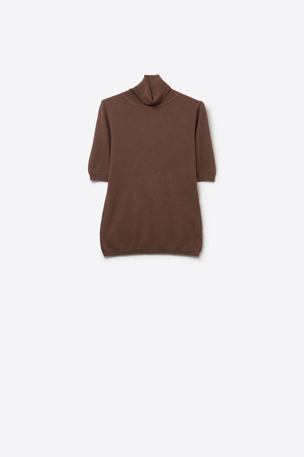 Jersey de punto fino en marrón con cuello alto y mangas al codo Jersey de punto fino en marrón con cuello alto y mangas al codo