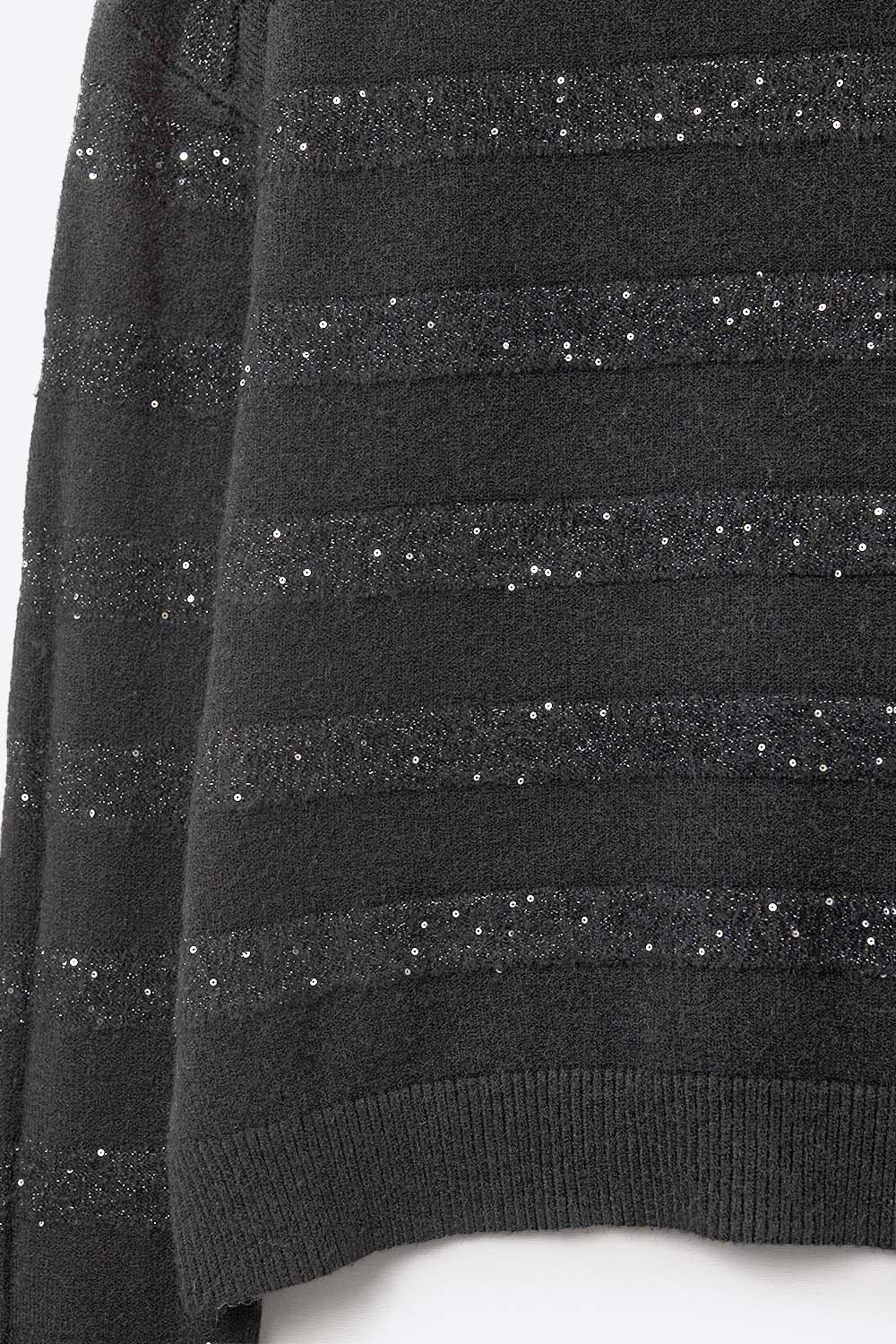 Jersey de punto a rayas negro con detalle de lentejuelas