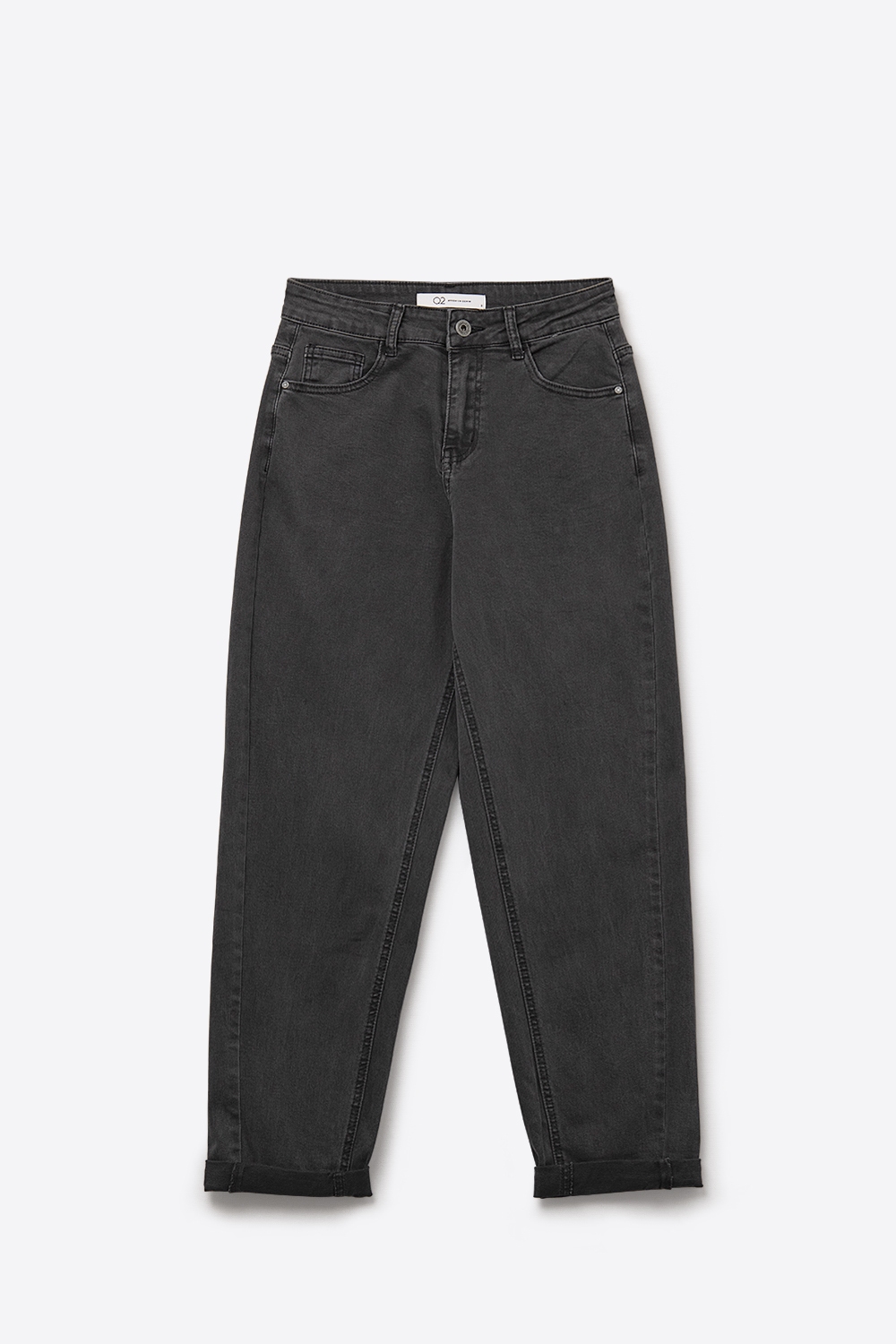 Pantalones de pierna de barril de talle alto en gris lavado