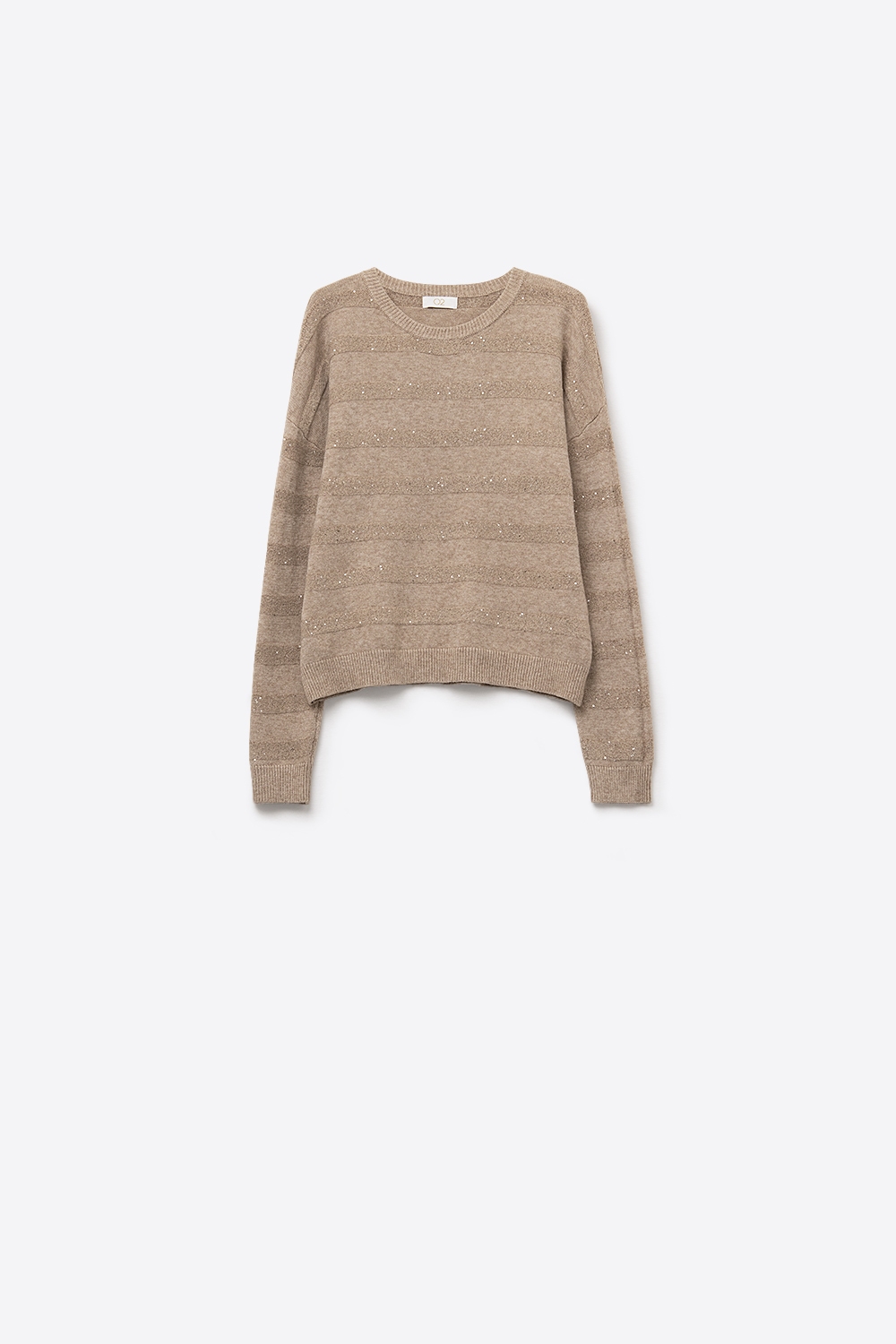 Jersey de punto a rayas beige con detalle de lentejuelas Jersey de punto a rayas beige con detalle de lentejuelas