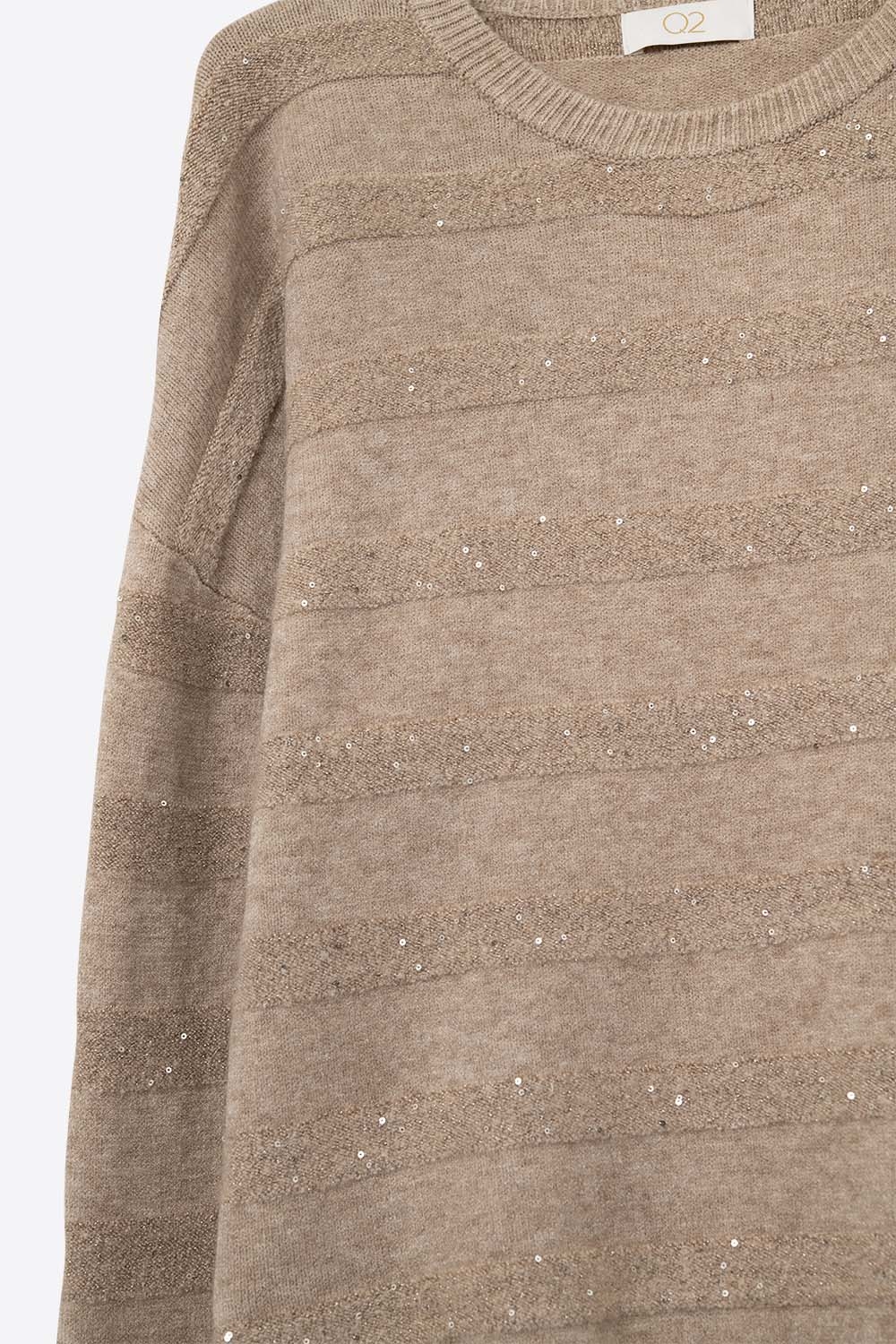 Jersey de punto a rayas beige con detalle de lentejuelas Jersey de punto a rayas beige con detalle de lentejuelas