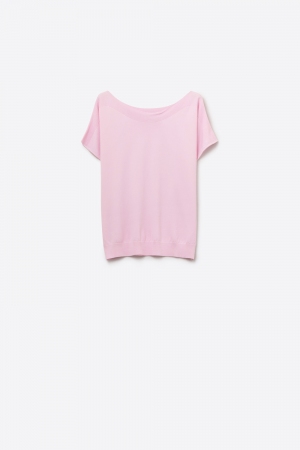 Jersey relajado rosa bebé con cuello barco y mangas caídas