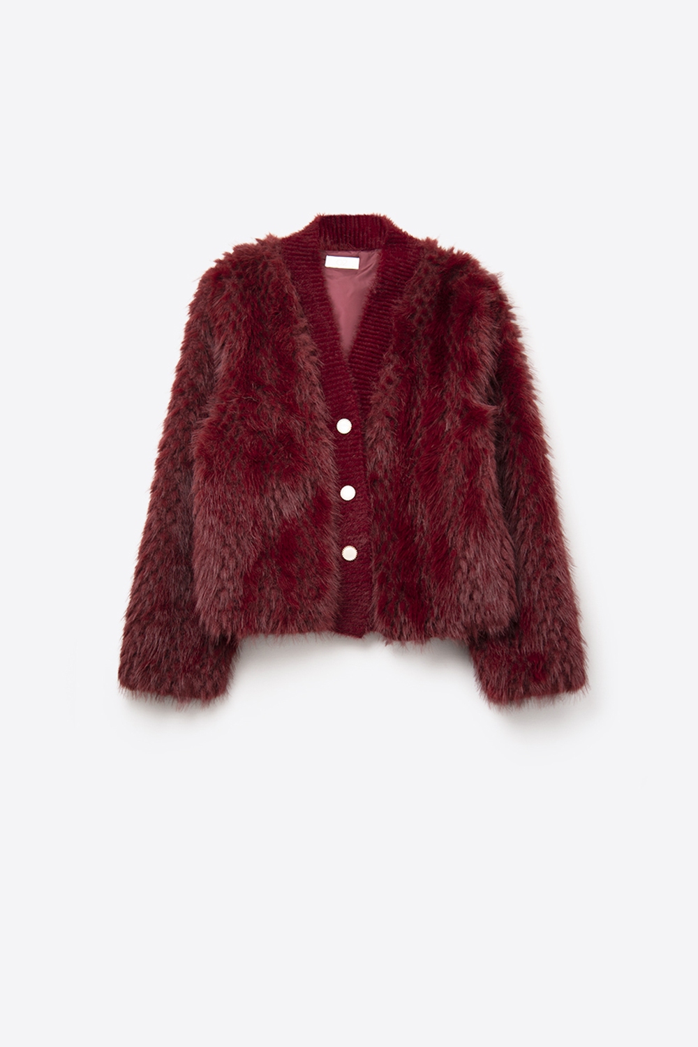 Chaqueta corta de piel fina en burdeos