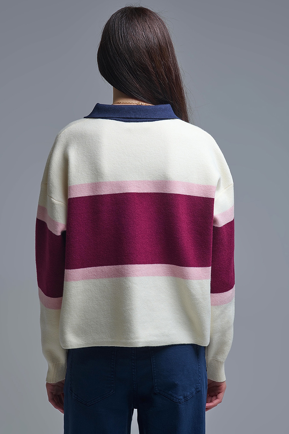 Jersey de punto a rayas granate con detalles de botones