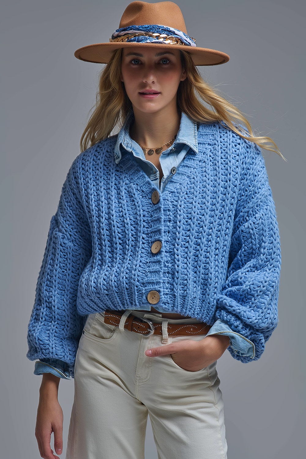 Chaqueta de punto abierto Chunky Cardigan En azul