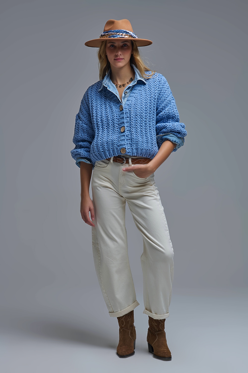 Chaqueta de punto abierto Chunky Cardigan En azul