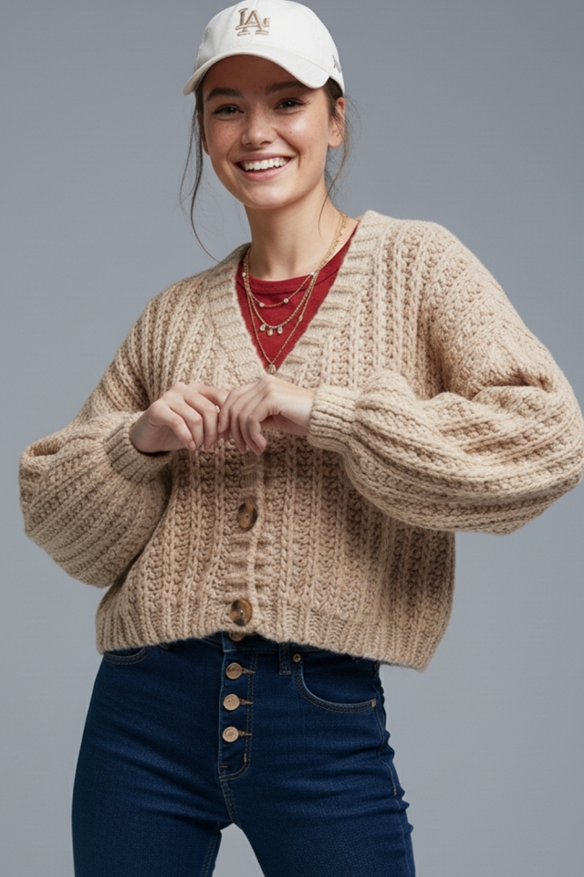 Chaqueta de punto grueso en beige oscuro