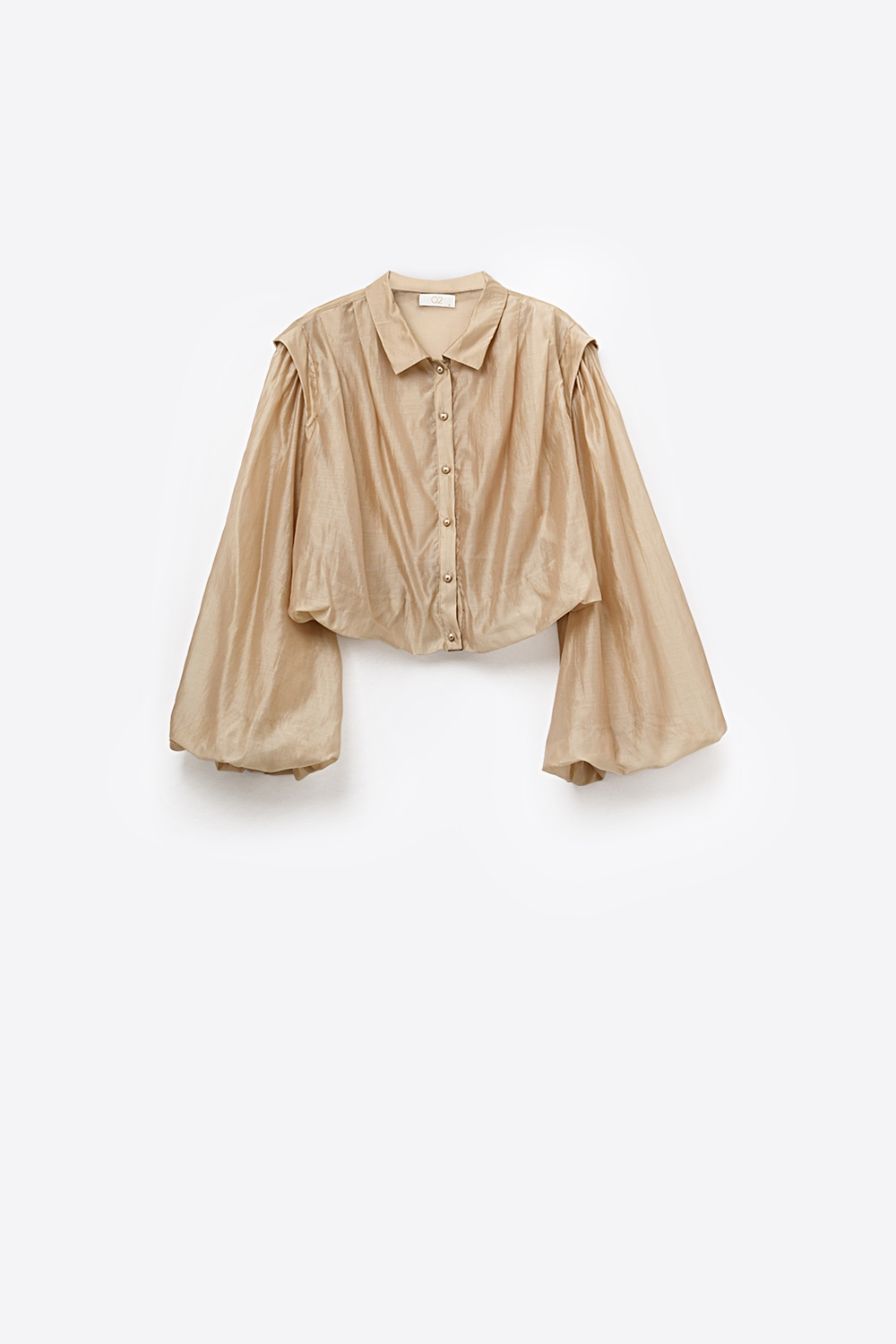 Blusa de seda Tencel con mangas globo y botones de nácar Blusa de seda Tencel con mangas globo y botones de nácar
